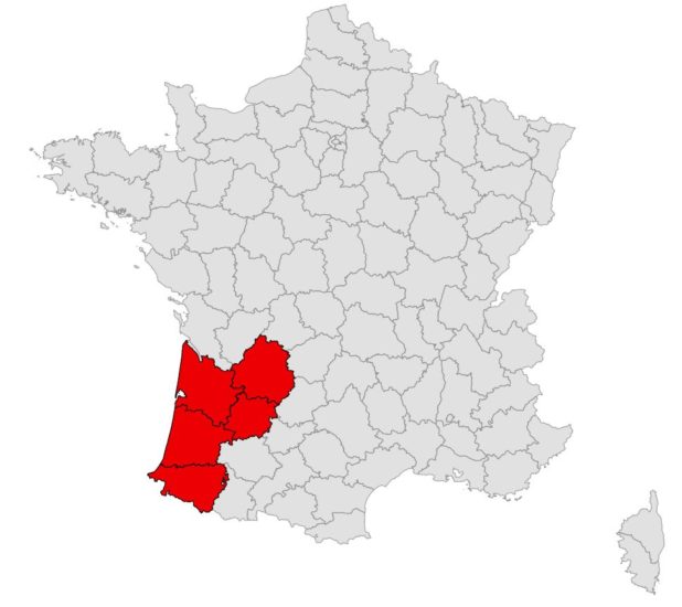 Aquitaine sur une carte de France