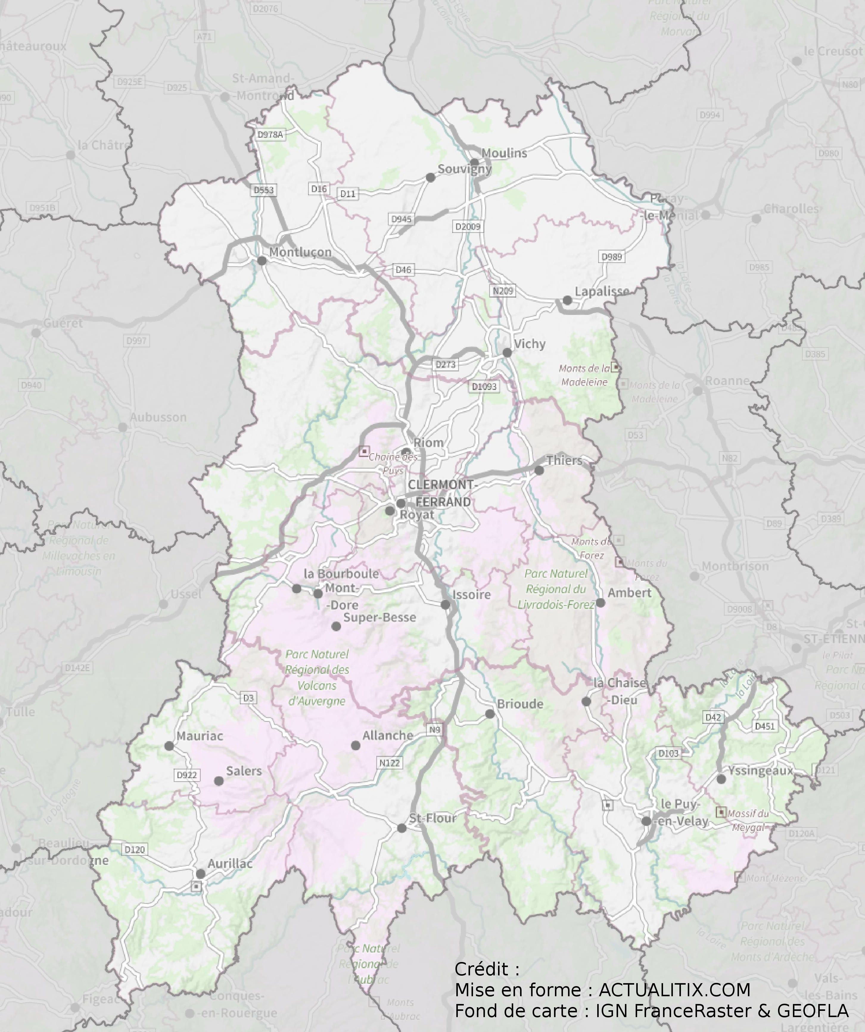 auvergne sur la carte