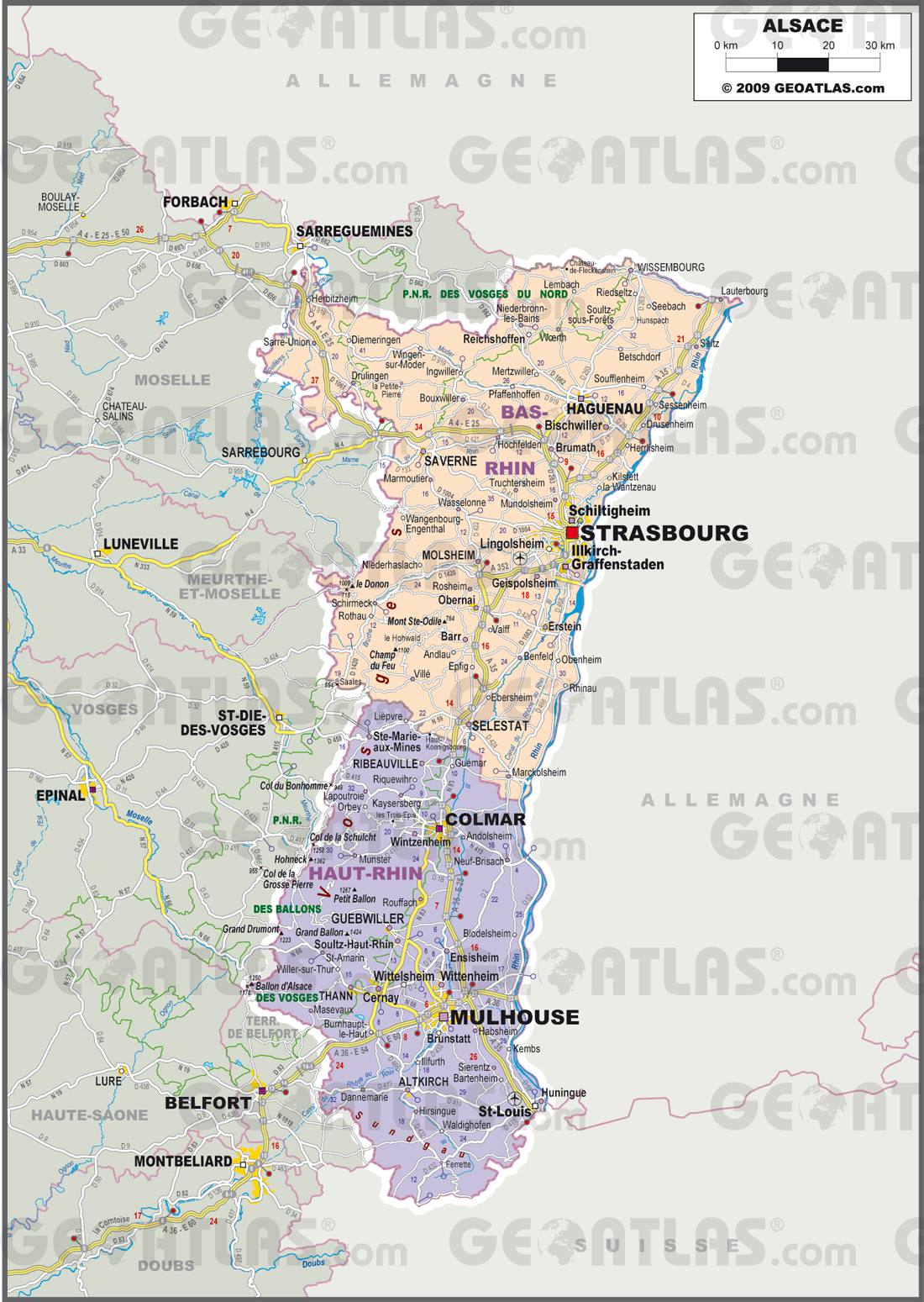 Carte administrative de l'Alsace Carte administrative de l'Alsace