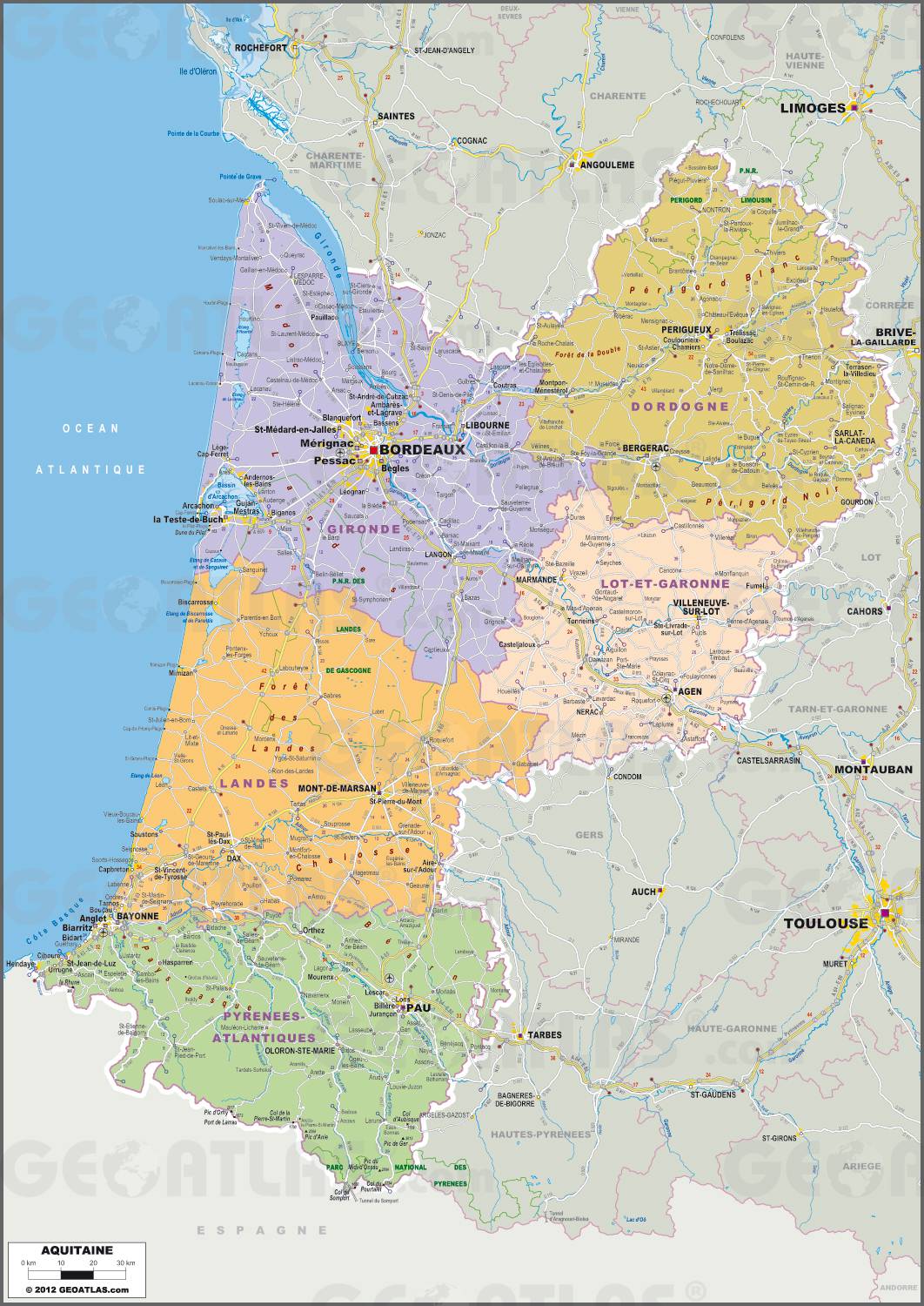 Carte de l'Aquitaine - Plusieurs cartes de la région (administratives...)