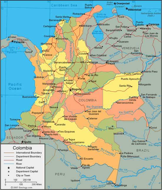 Carte administrative de la Colombie Carte administrative de la Colombie