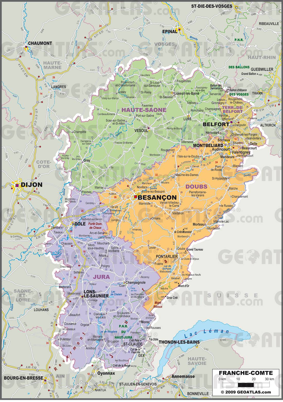 Carte administrative de la Franche-Comté Carte administrative de la Franche-Comté