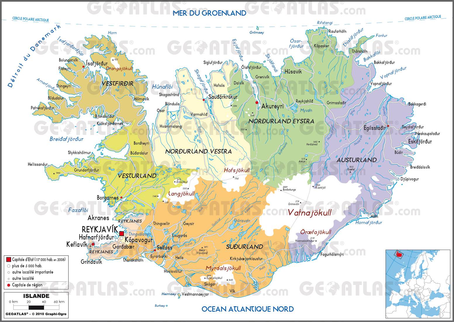 Carte géographique et touristique de l'Islande