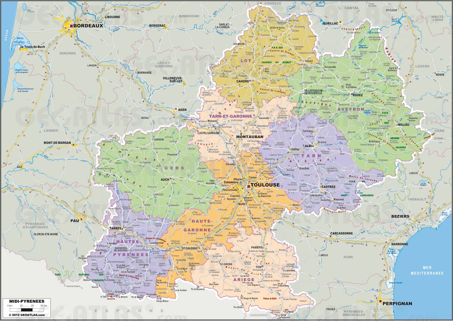 Carte administrative de Midi-Pyrénées Carte administrative de Midi-Pyrénées