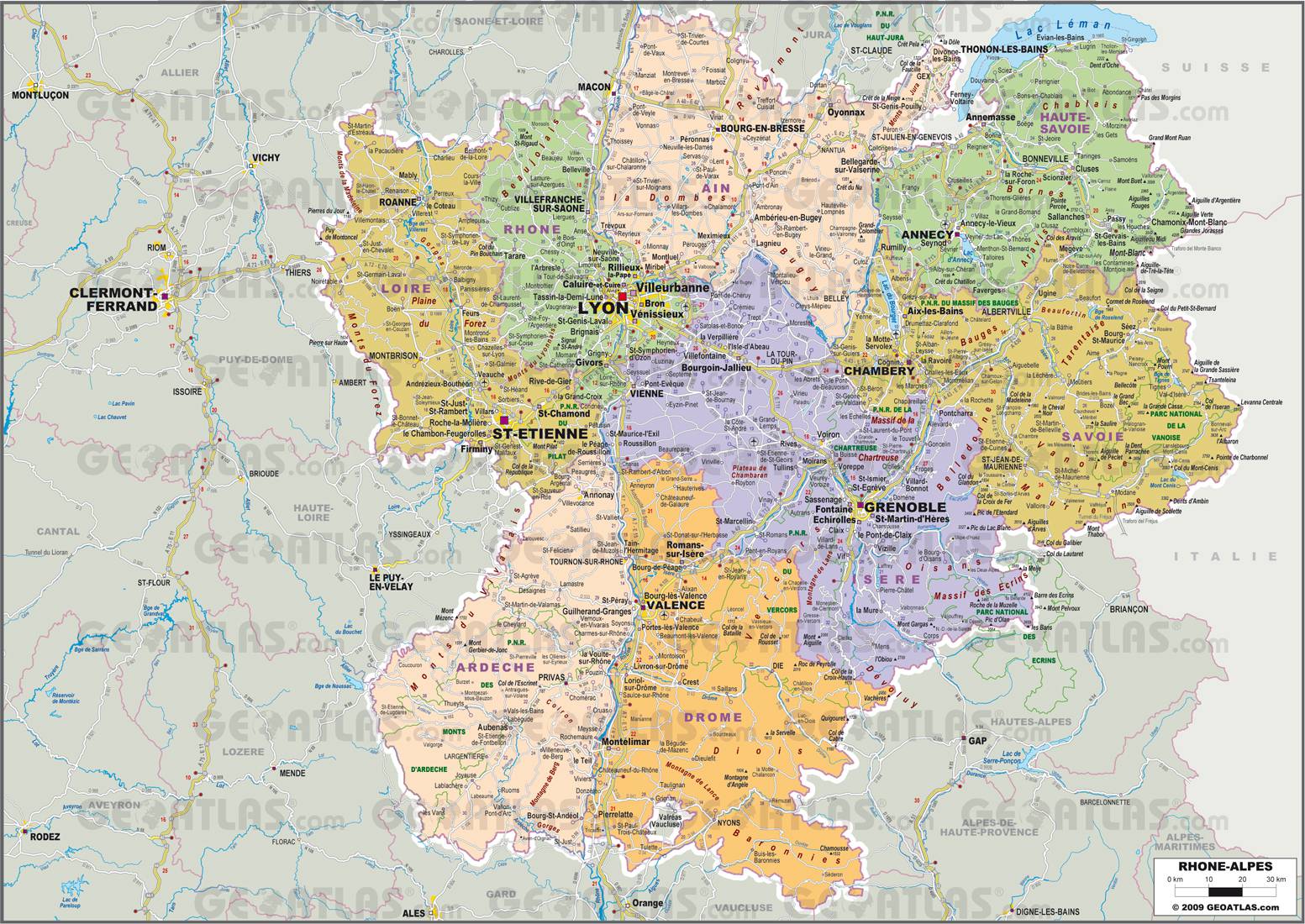 Carte administrative de Rhône-Alpes Carte administrative de Rhône-Alpes