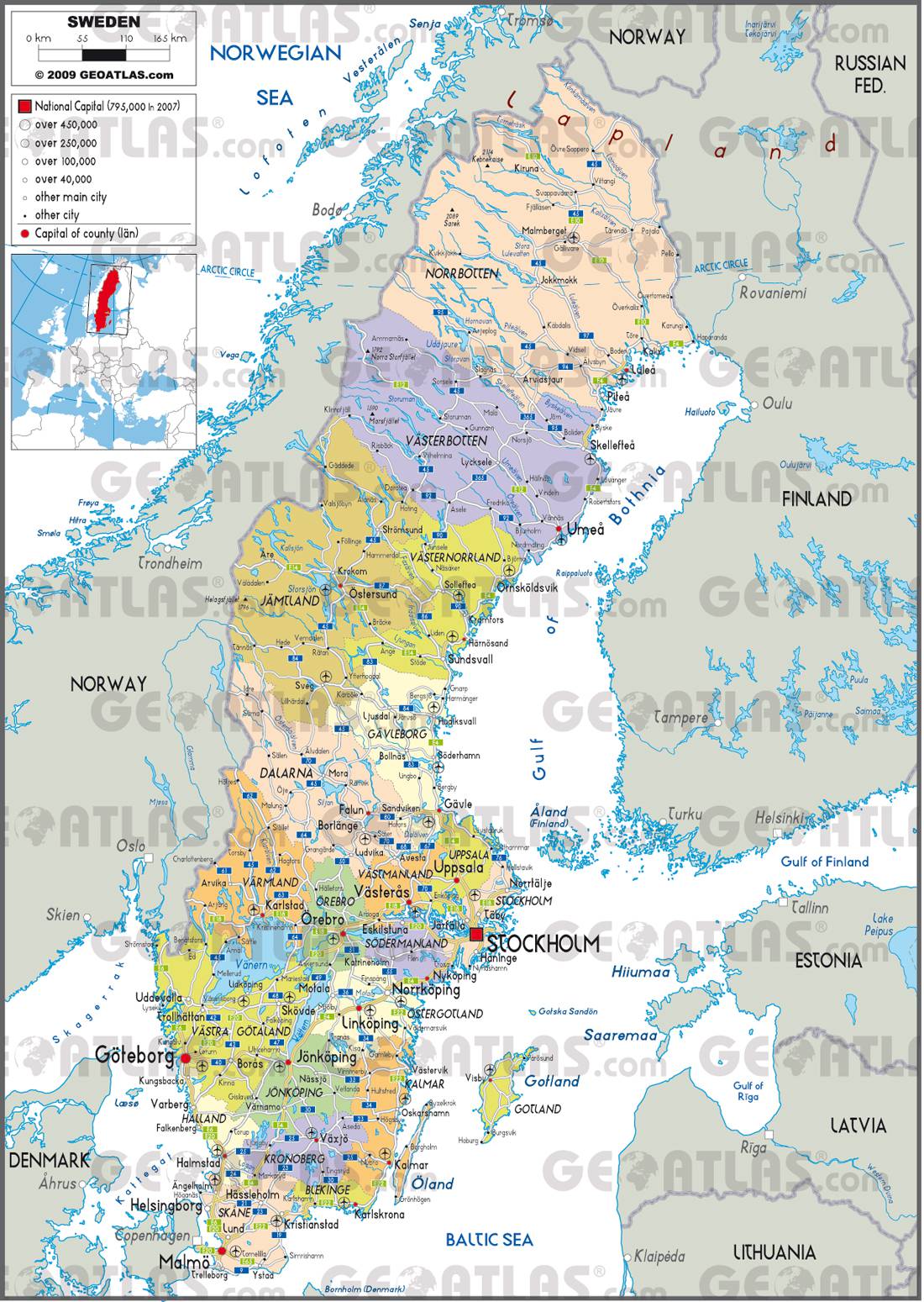 Carte administrative de la Suède Carte administrative de la Suède