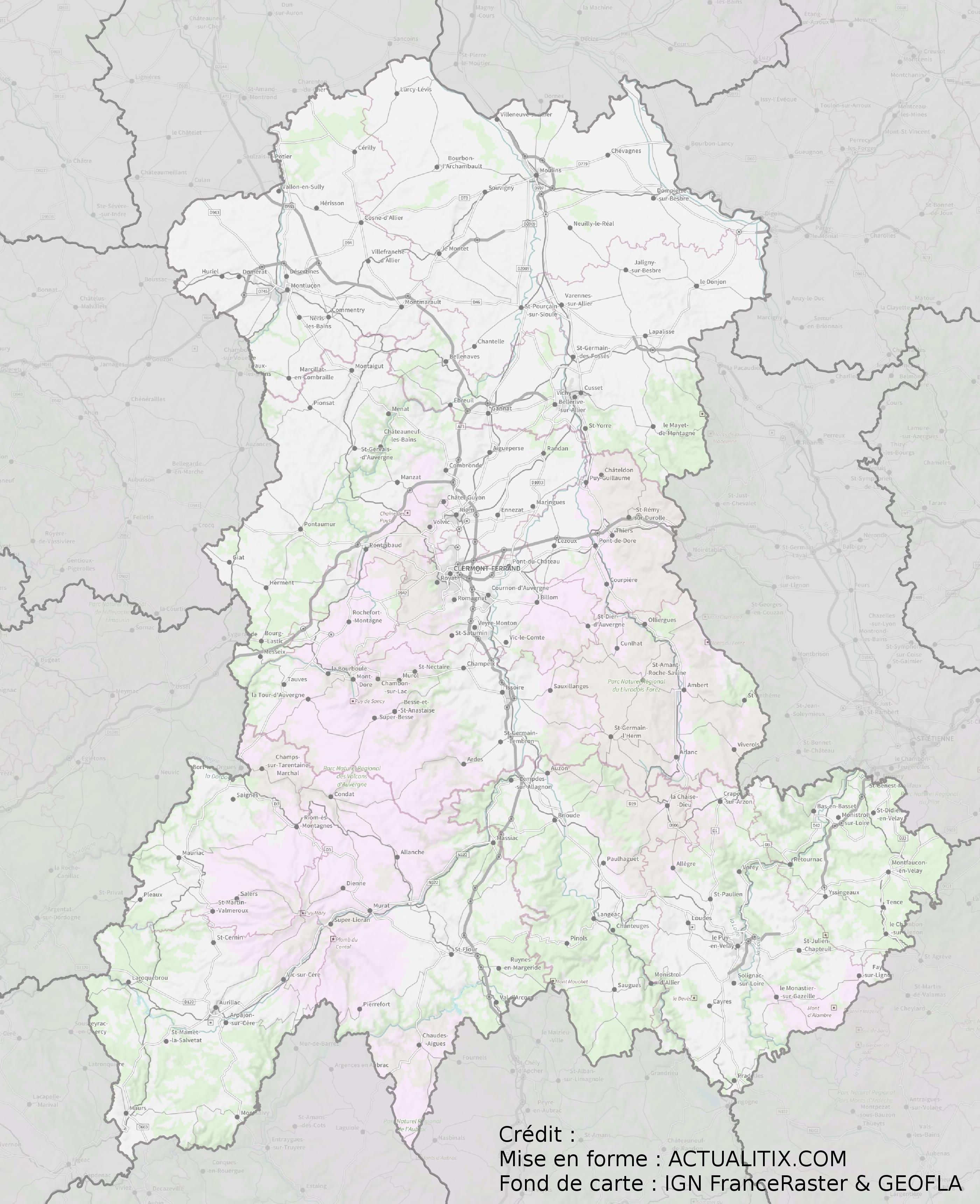 carte de l'auvergne