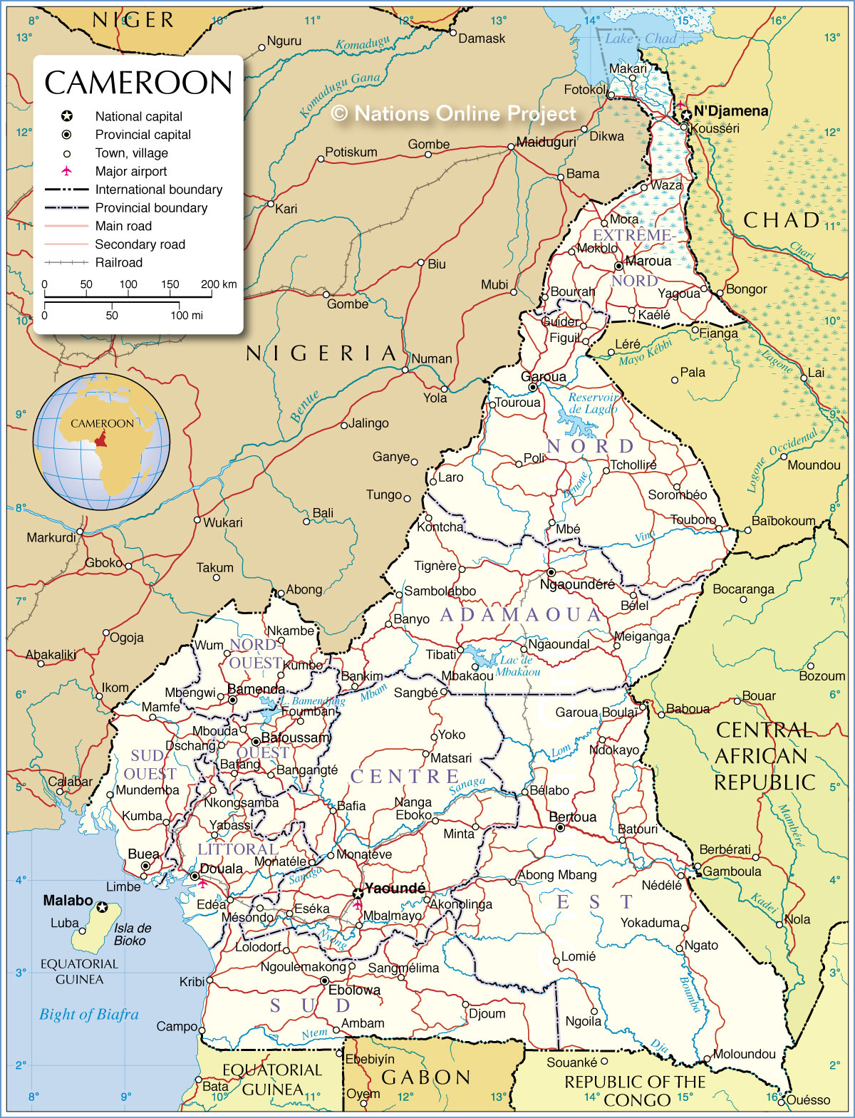 la carte du relief du cameroun