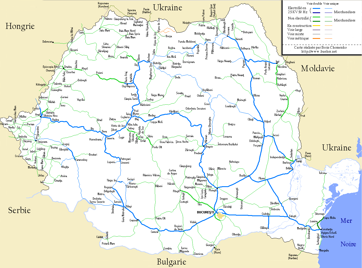 Carte des chemins de fer en Roumanie Carte des chemins de fer en Roumanie