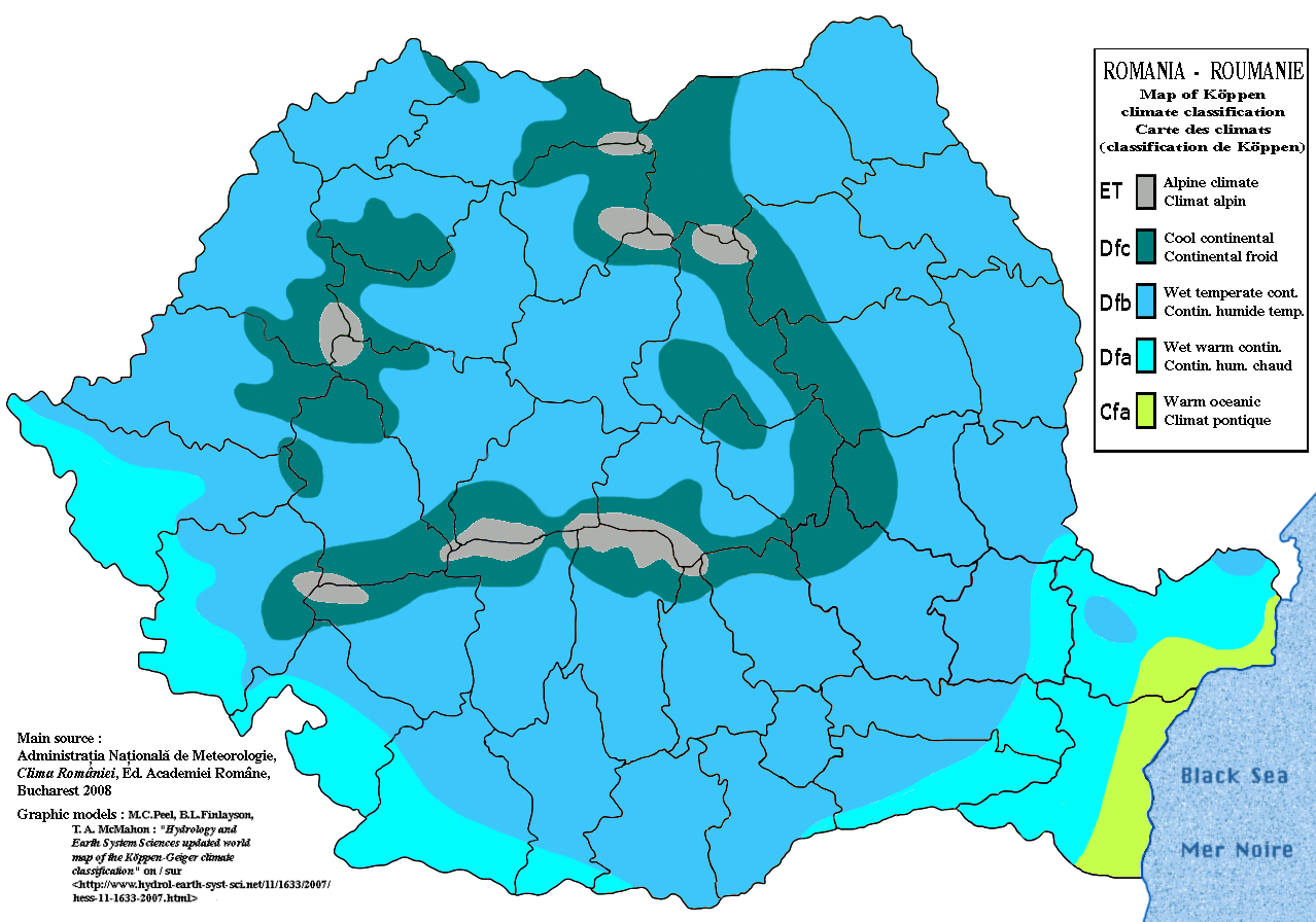 Carte du climat en Roumanie Carte du climat en Roumanie