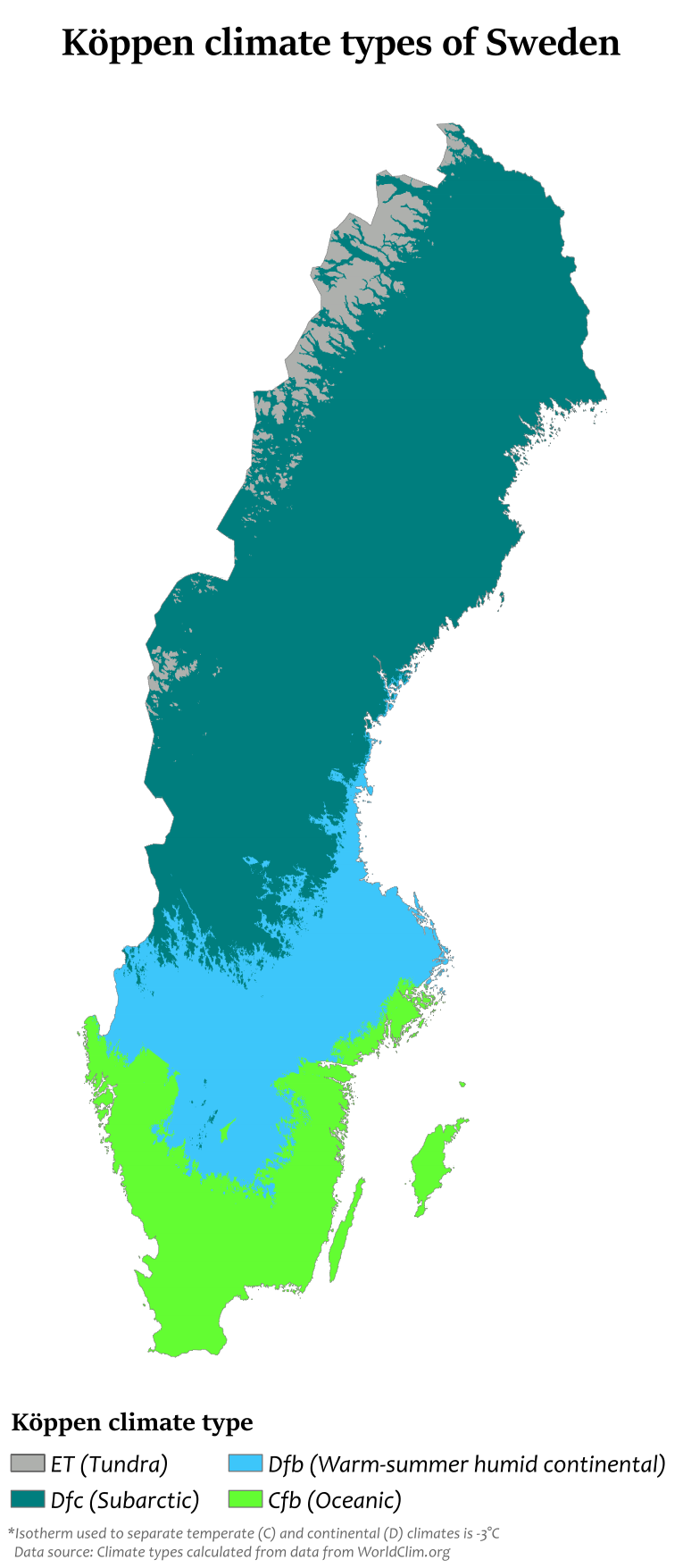 Carte du climat de la Suède Carte du climat de la Suède