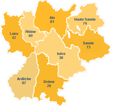 Carte des départements de Rhône-Alpes Carte des départements de Rhône-Alpes