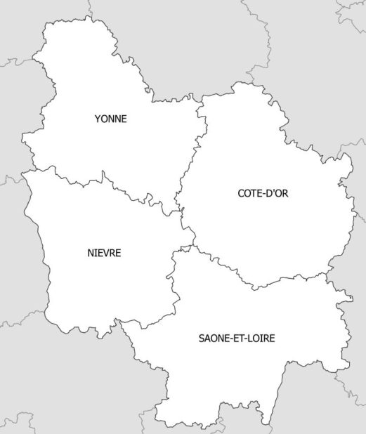 Carte des départements de la Bourgogne