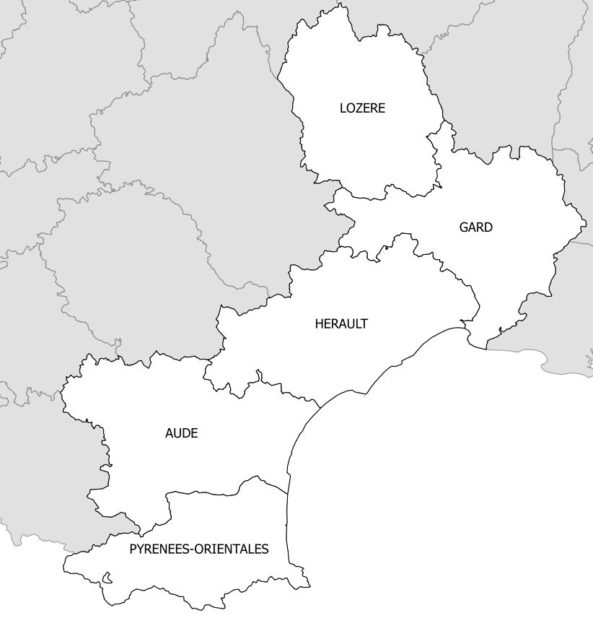 Carte des départements du Languedoc-Roussillon