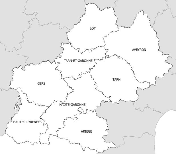 Carte des départements Midi-Pyrénées