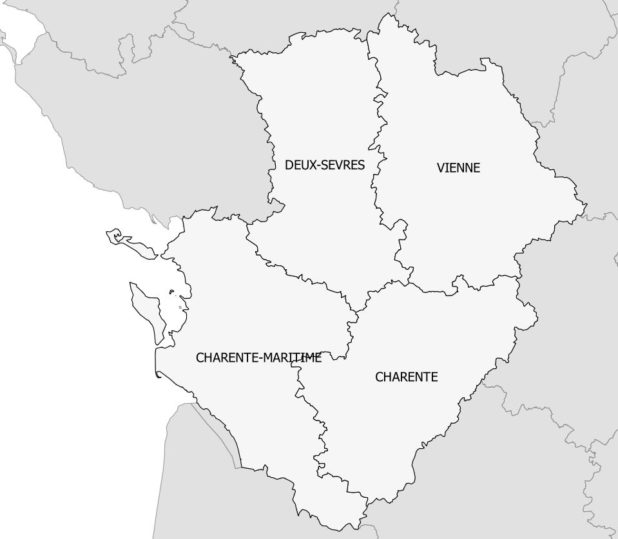 Carte des départements du Poitou-Charente