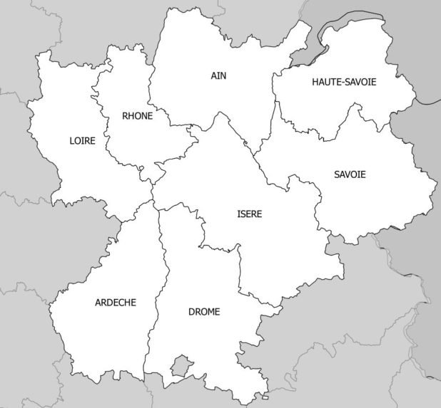 Carte des départements de la région Rhône-Alpes
