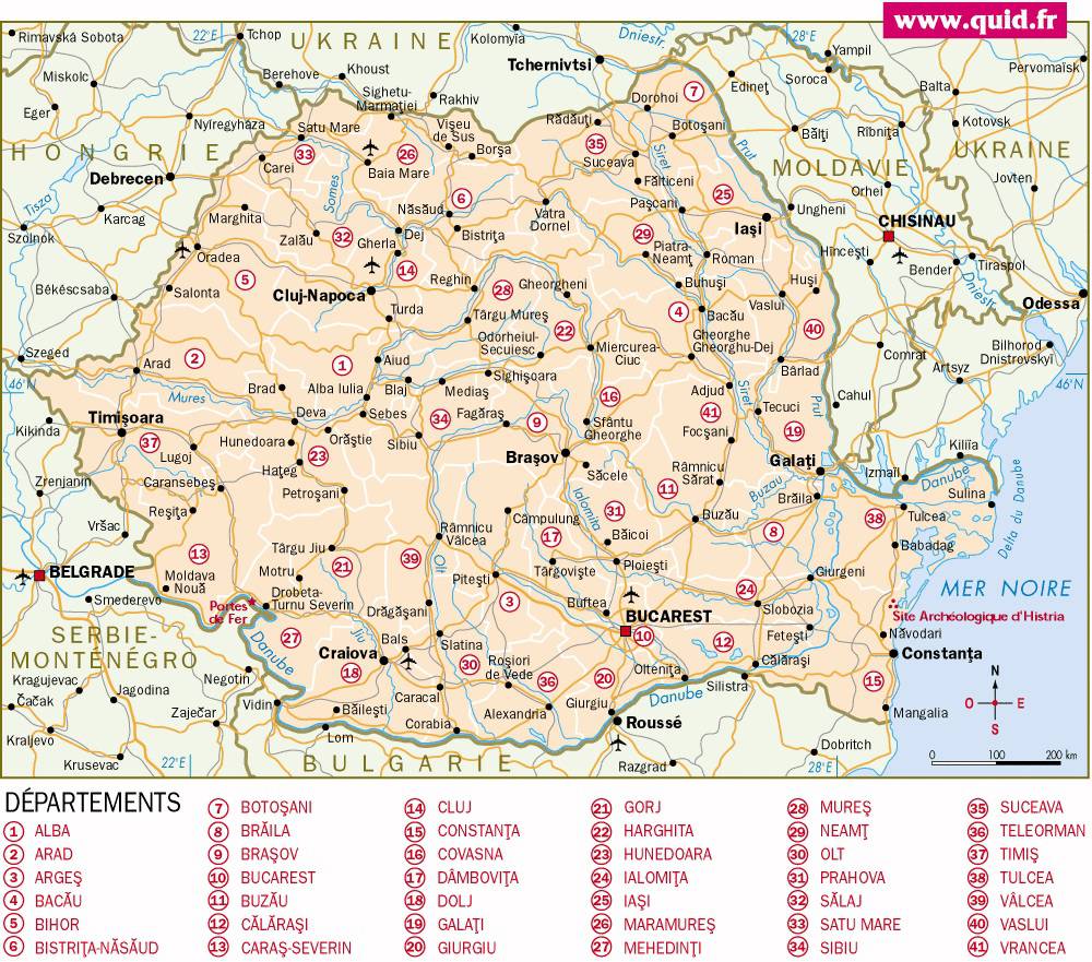 Carte des départements de la Roumanie Carte des départements de la Roumanie