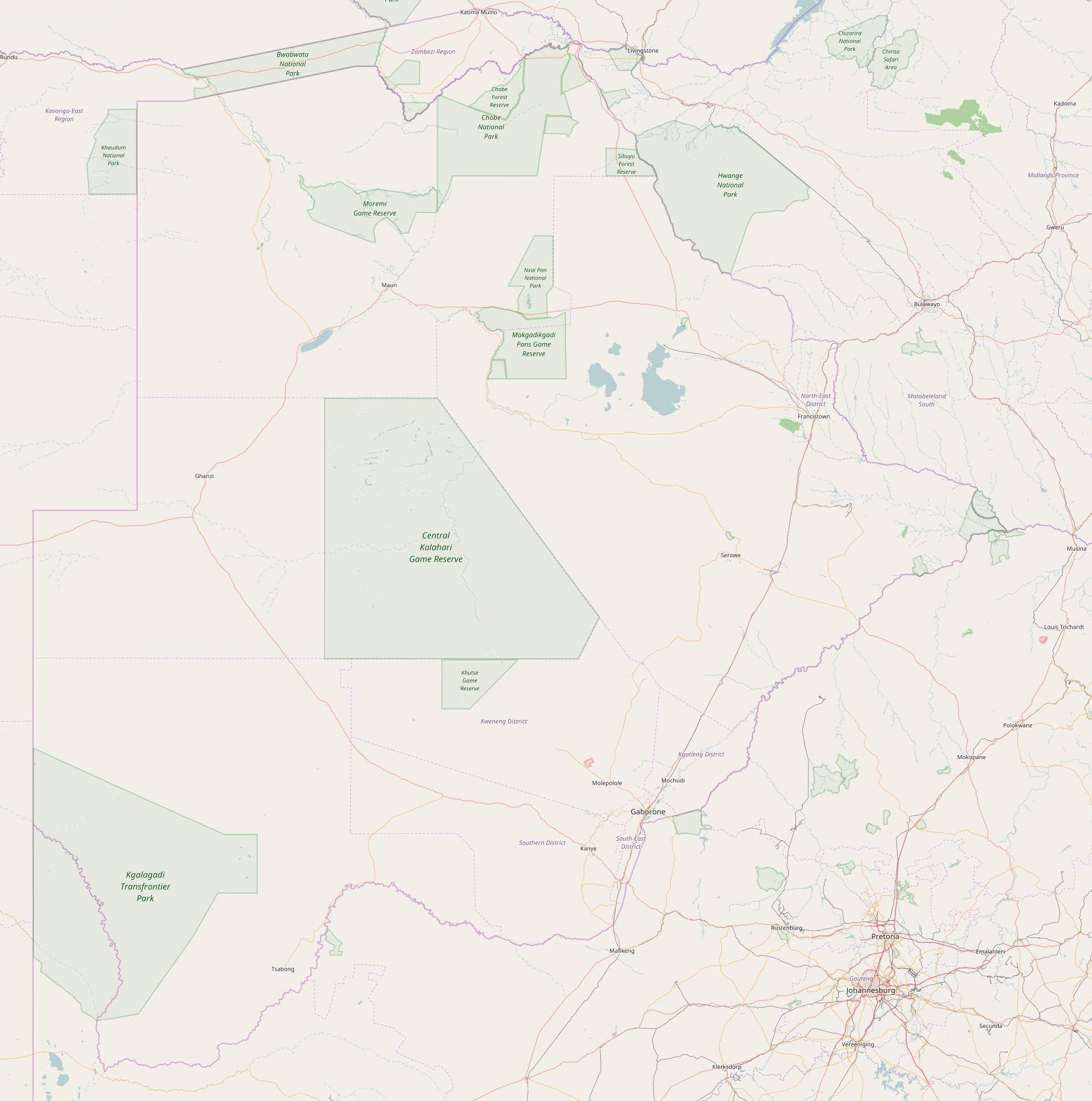 Carte détaillée du Bostwana Carte détaillée du Bostwana