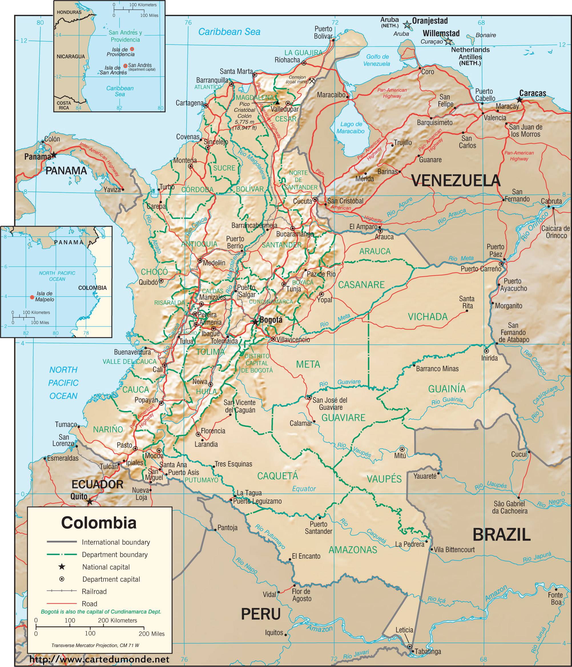 Carte détaillée de la Colombie Carte détaillée de la Colombie
