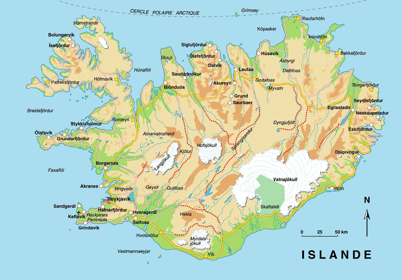 Carte détaillée de l'Islande Carte détaillée de l'Islande