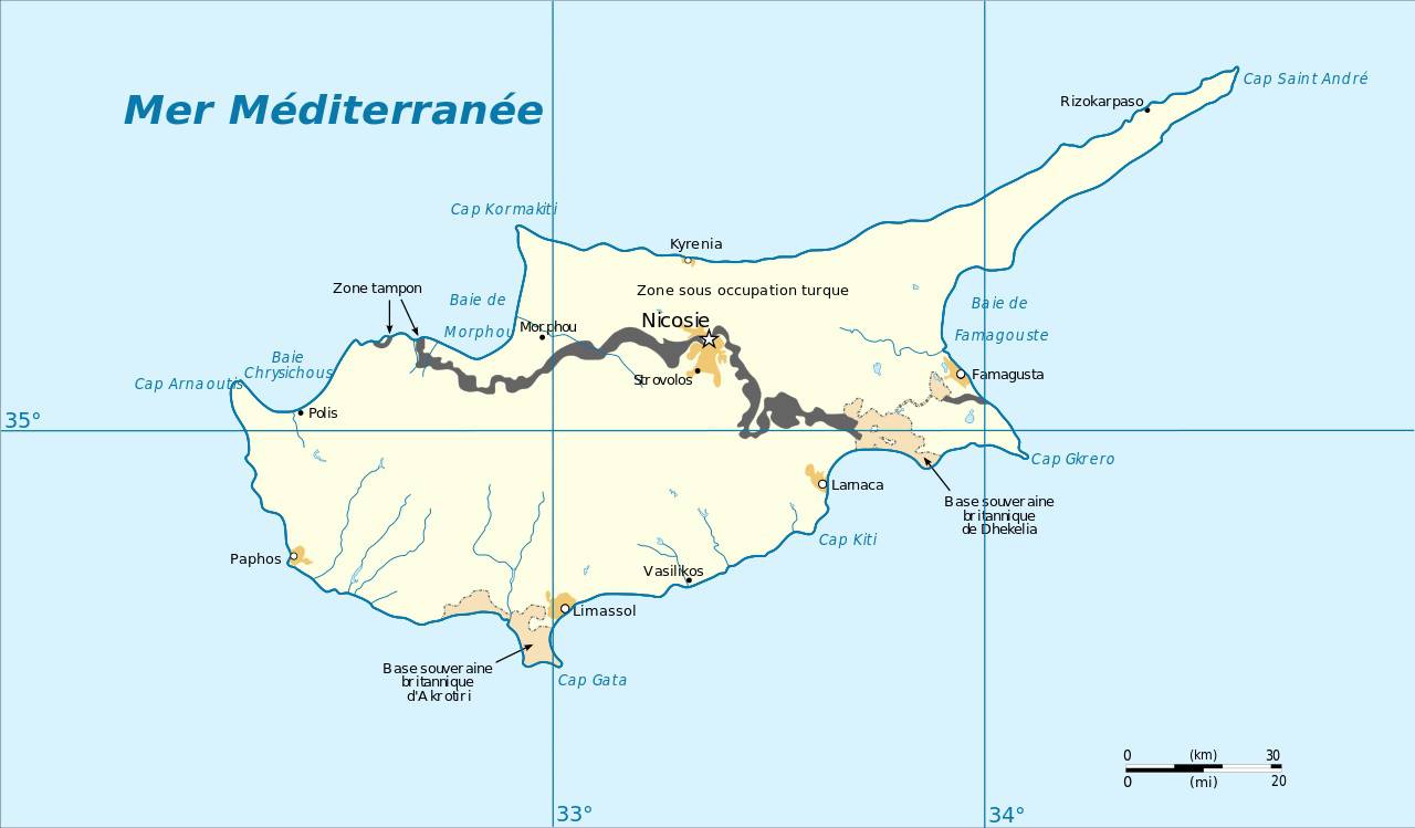 Carte des frontières de Chypre Carte des frontières de Chypre