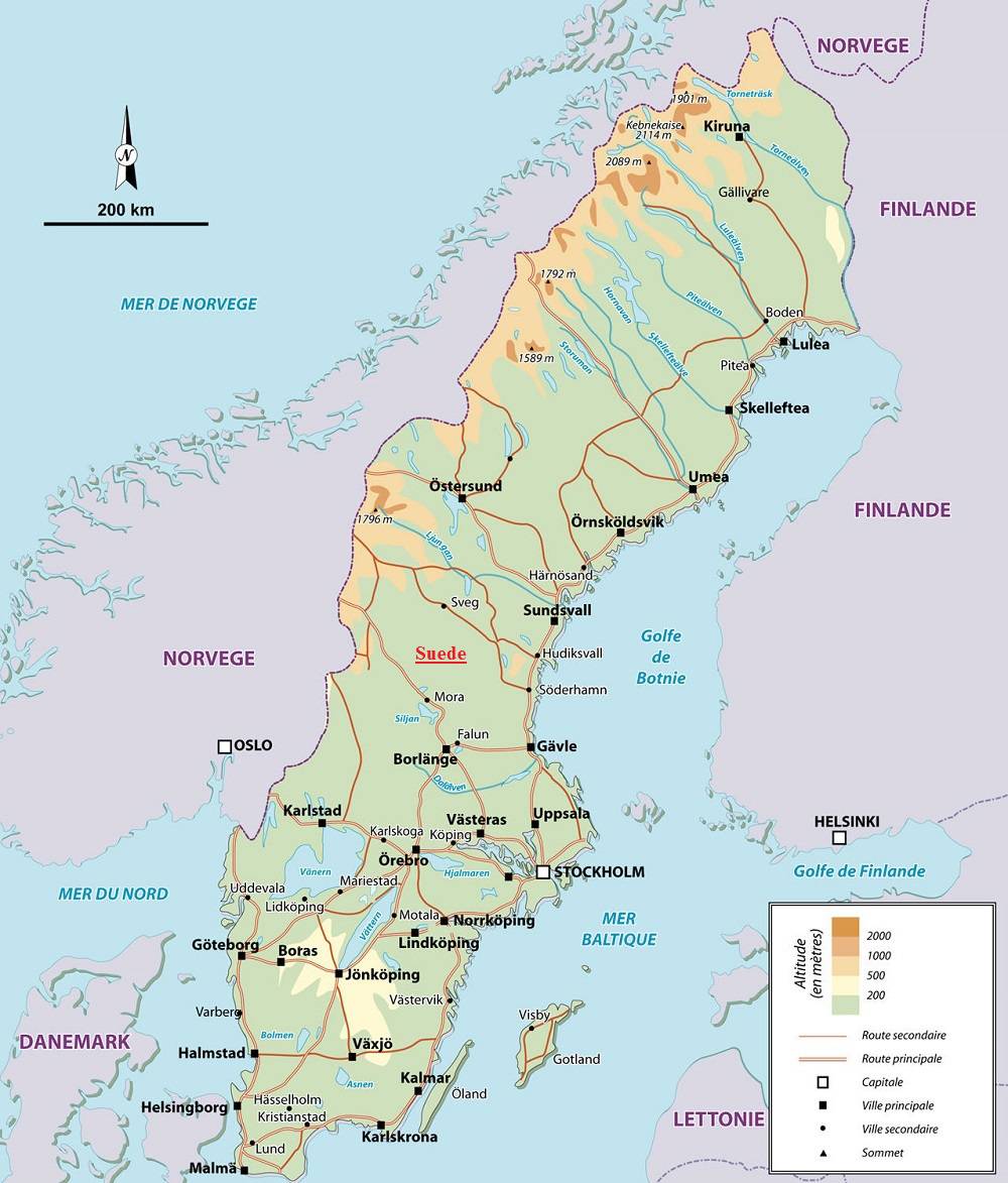Carte géographique de la Suède Carte géographique de la Suède