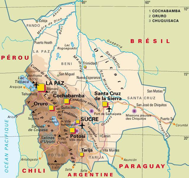Carte géographique de la Bolivie Carte géographique de la Bolivie