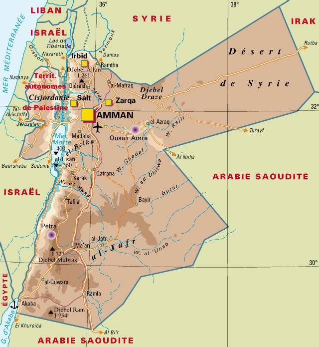 Carte géographie de la Jordanie Carte géographie de la Jordanie