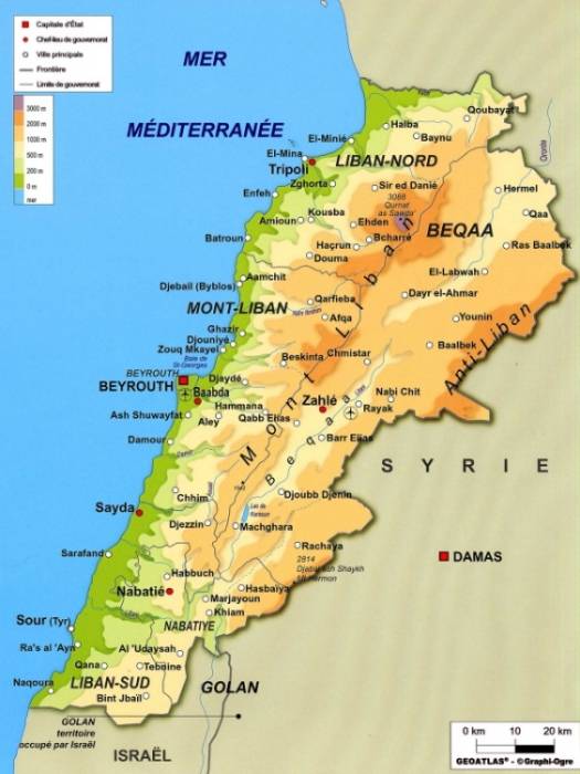 Carte géographique du Liban Carte géographique du Liban