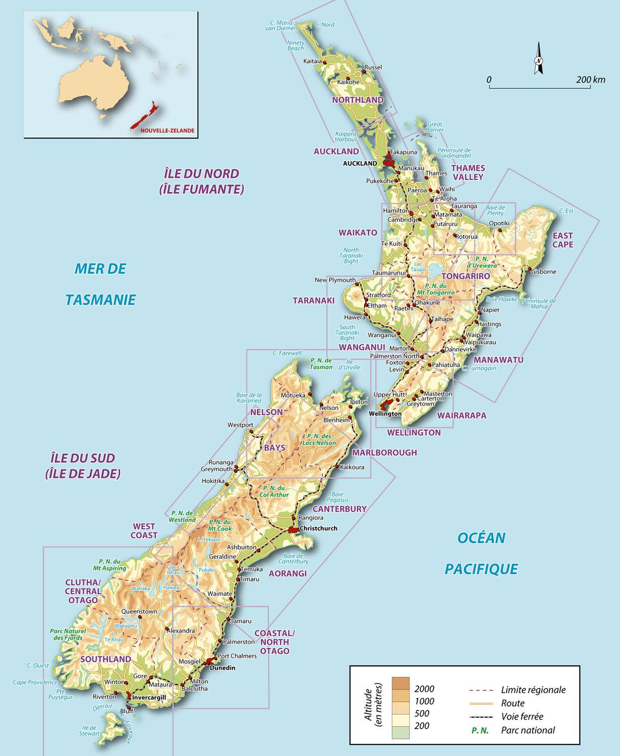 carte routière nouvelle zélande île du sud