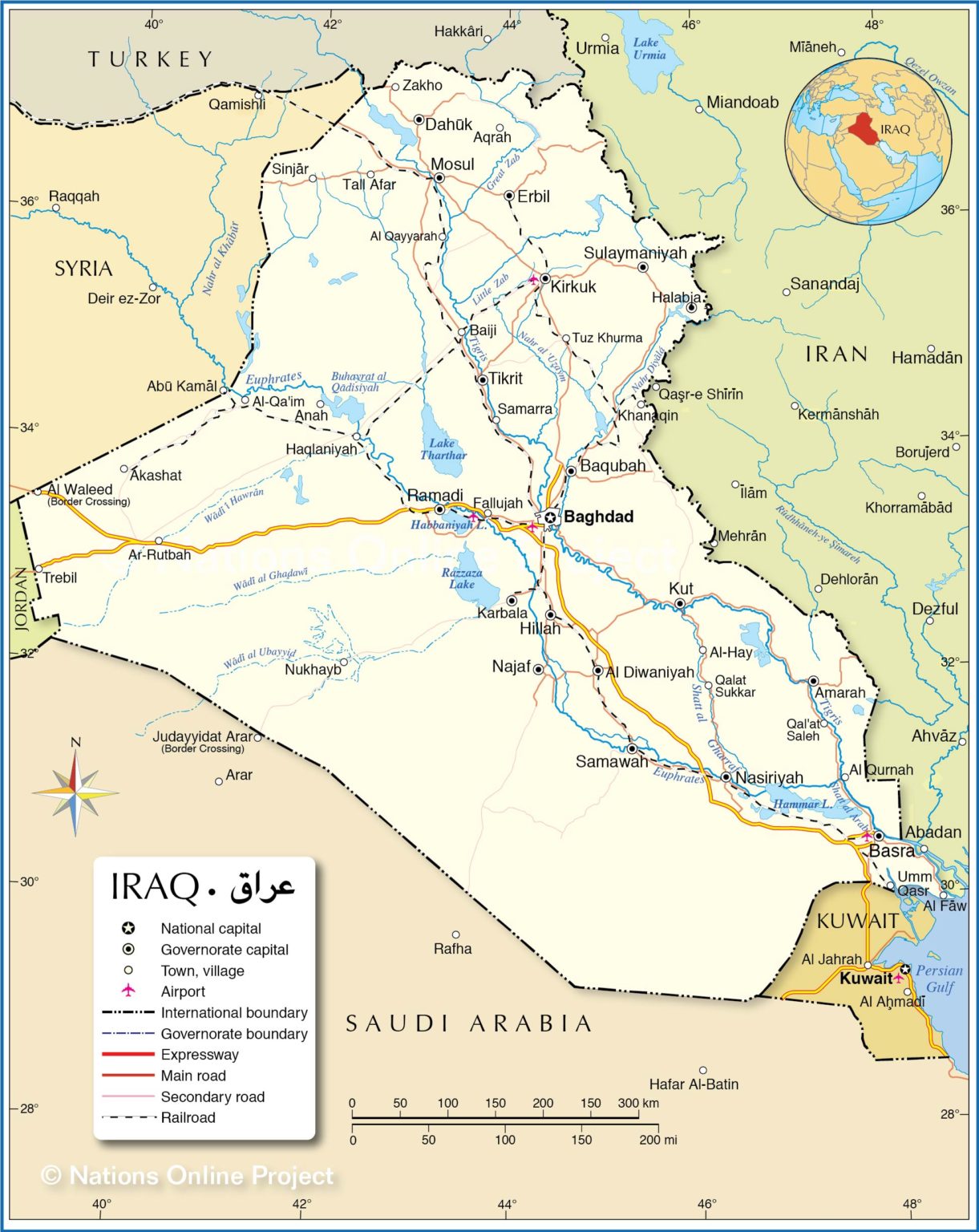 Carte de l'Irak (Iraq)- Plusieurs cartes du pays du Moyen-Orient