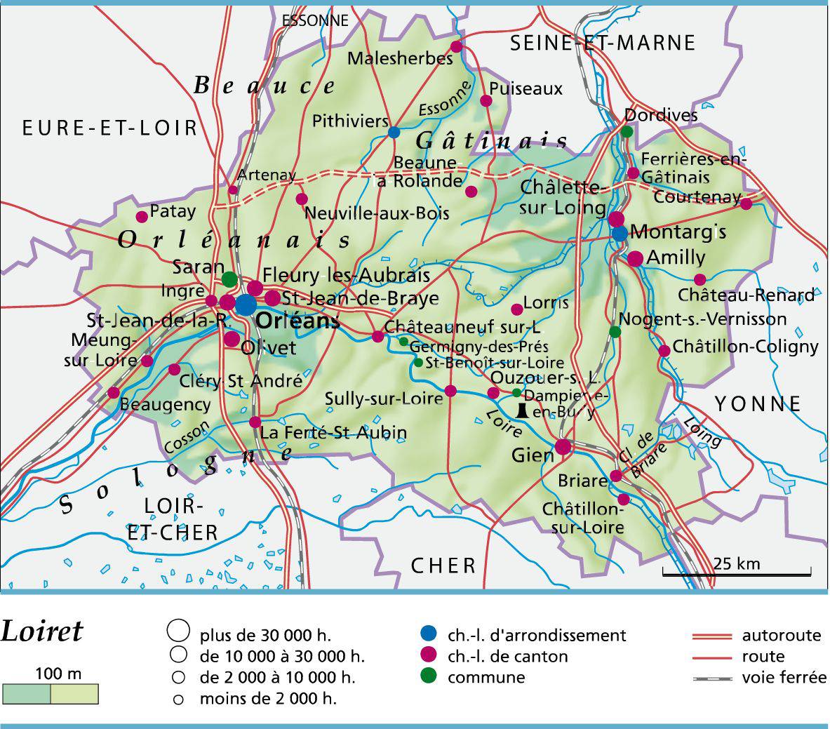 Carte du Loiret - Loiret carte du département 45 - villes, sites ...