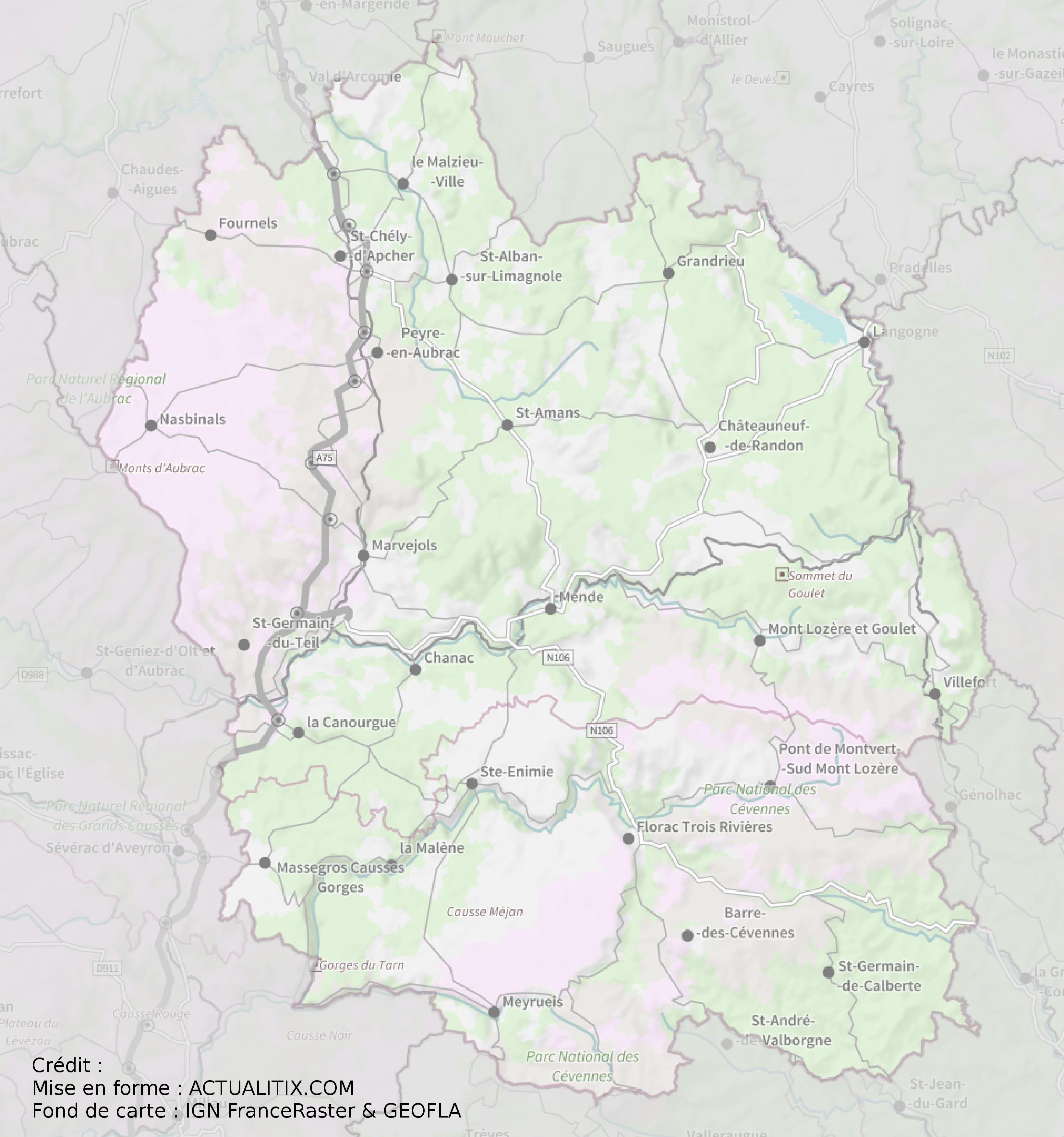 Carte de la Lozère Lozère carte du département 48 villes tourisme...