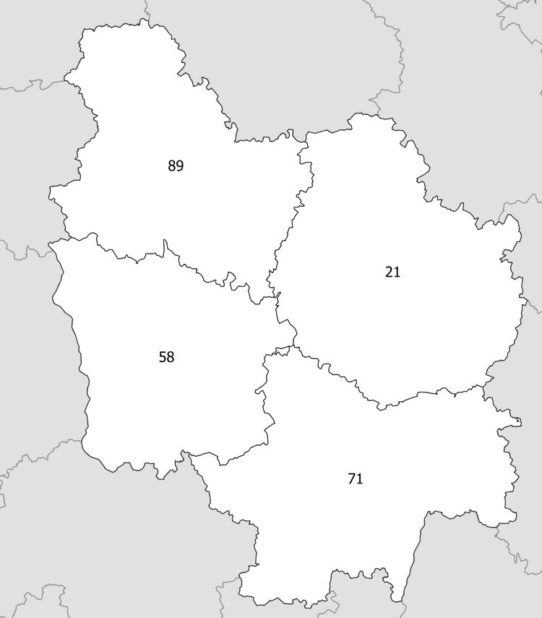 Carte des numéros des départements de la Bourgogne