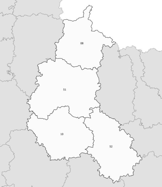 Carte des numéros des départements de Champagne-Ardenne