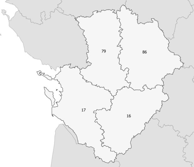 Carte des numéros des départements du Poitou-Charente