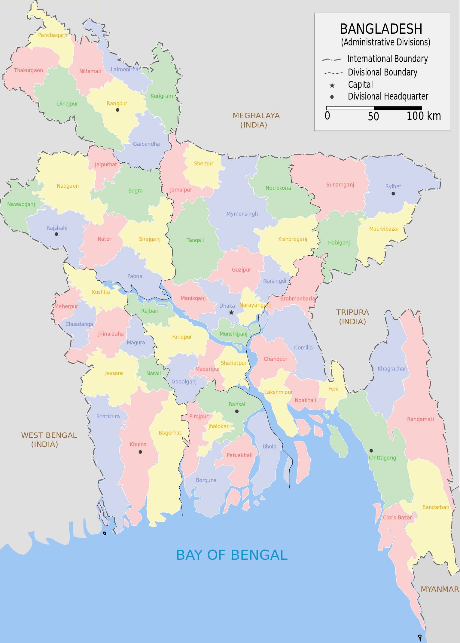 Carte des régions au Bangladesh Carte des régions au Bangladesh