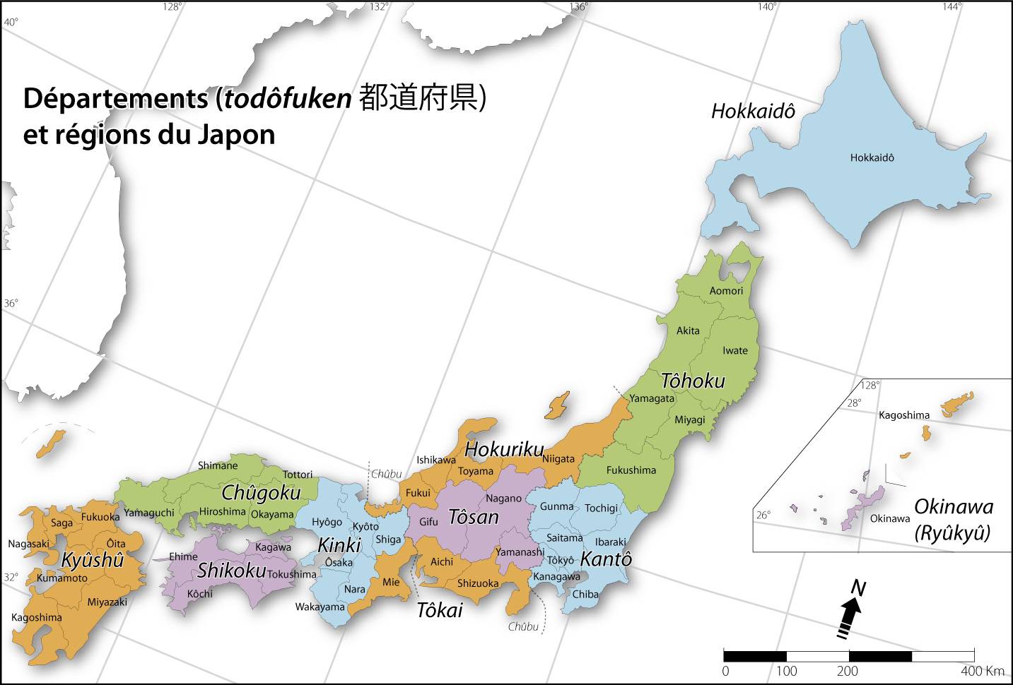 Carte des régions du Japon Carte des régions du Japon