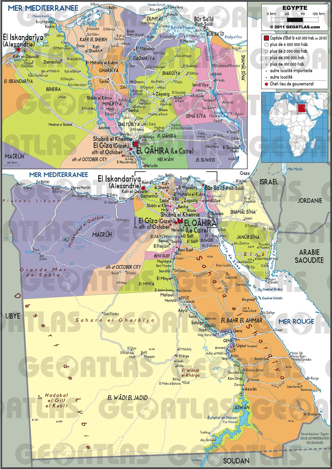 Carte des régions de l'Egypte Carte des régions de l'Egypte