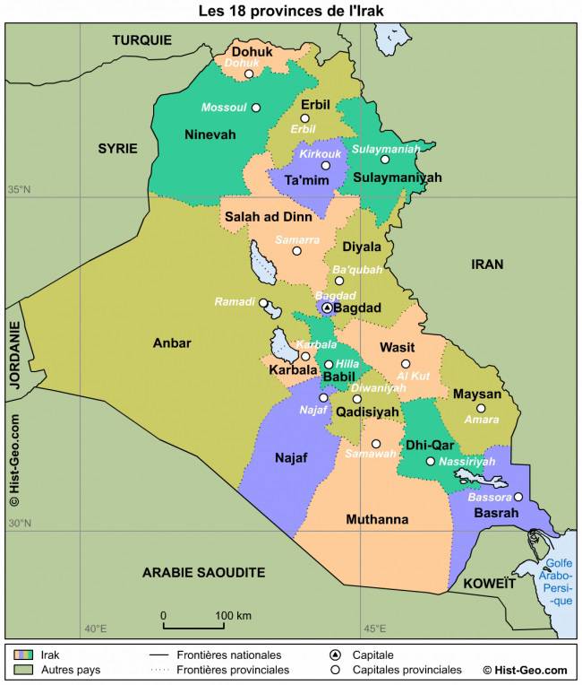 Carte des régions en Irak Carte des régions en Irak
