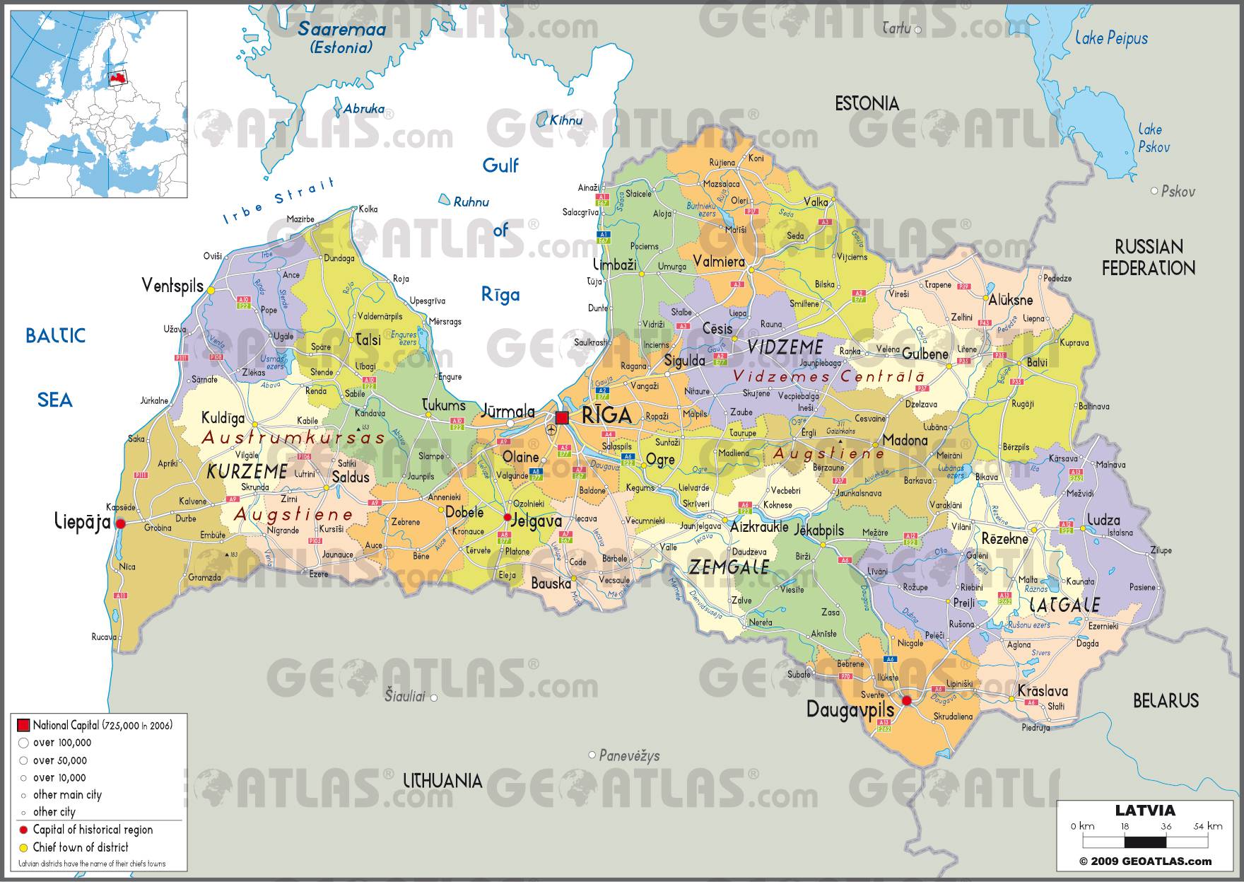 Carte des régions de la Lettonie Carte des régions de la Lettonie