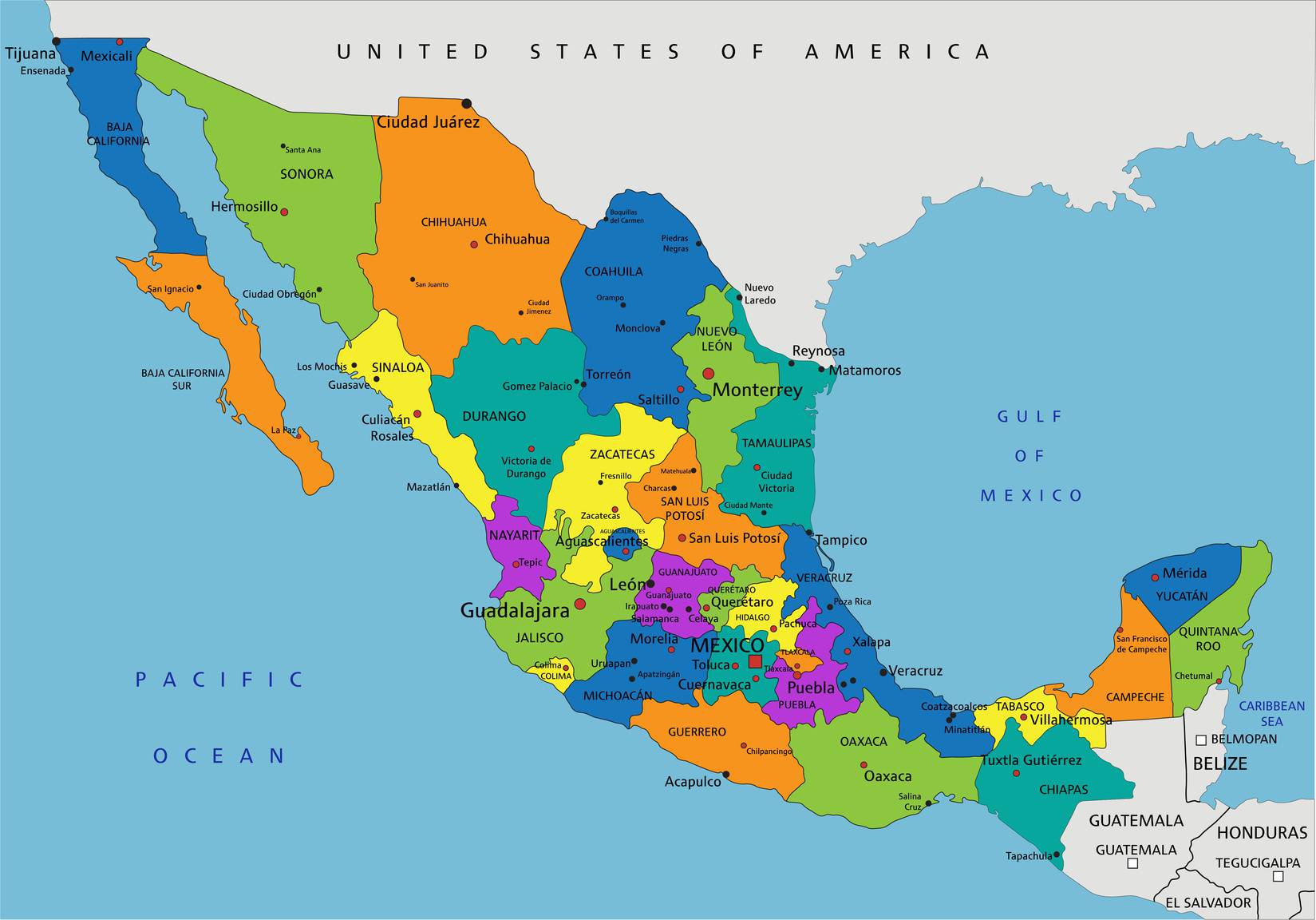 Carte des régions du Mexique