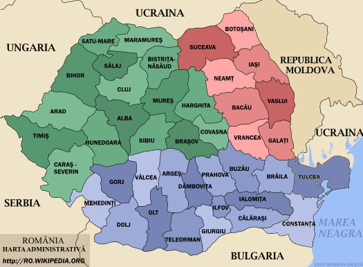 Carte des régions de Roumanie Carte des régions de Roumanie
