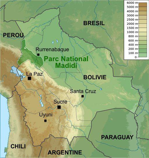 Carte du relief de la Bolivie Carte du relief de la Bolivie