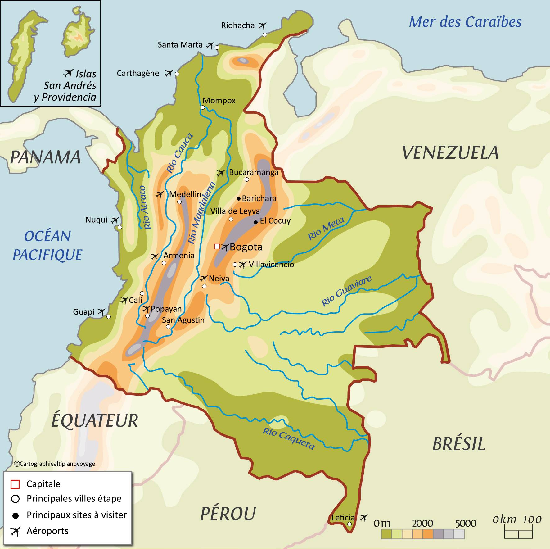 Carte des reliefs de la Colombie Carte des reliefs de la Colombie