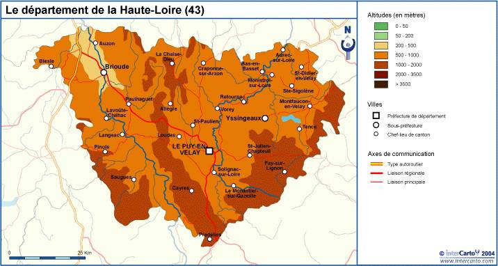 Carte du relief de la Haute-Loire Carte du relief de la Haute-Loire