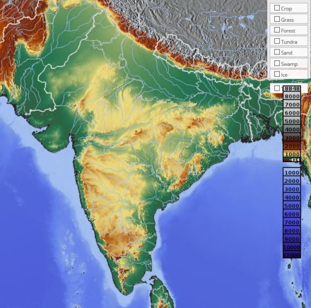 Carte du relief de l'Inde