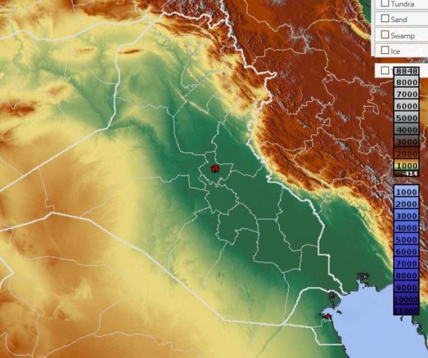 Carte du relief d'Irak