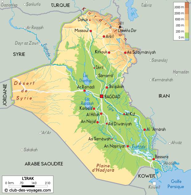 Carte du relief en Irak Carte du relief en Irak